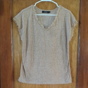 Women's Tan Lace Trim Top